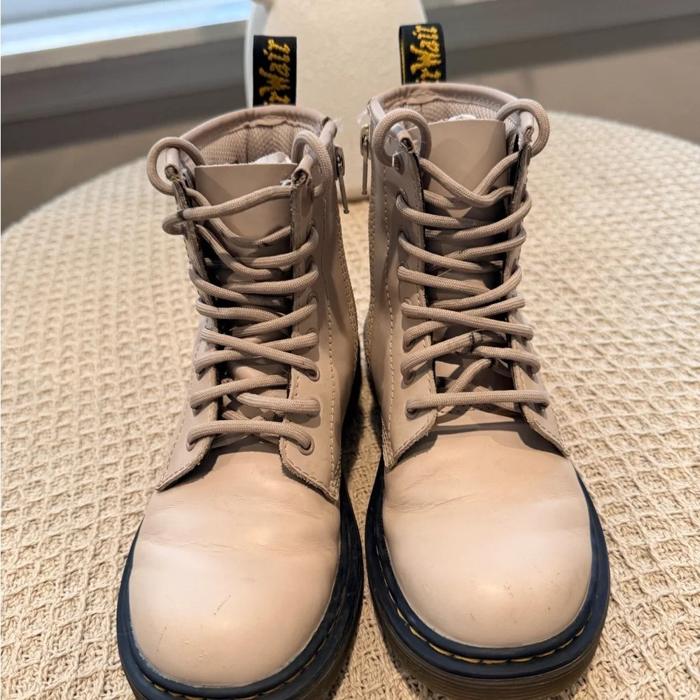 Dr. Martens Cream Leather Kids' Lace-Up Boot Interior Label Visible